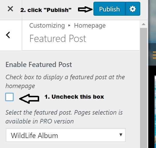 Now uncheck featured post checkbox and hit Publish button.