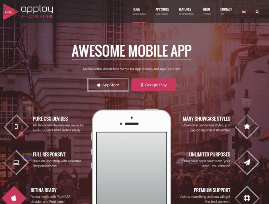 AppPlay is a WordPress landing page theme designed primarily for developers