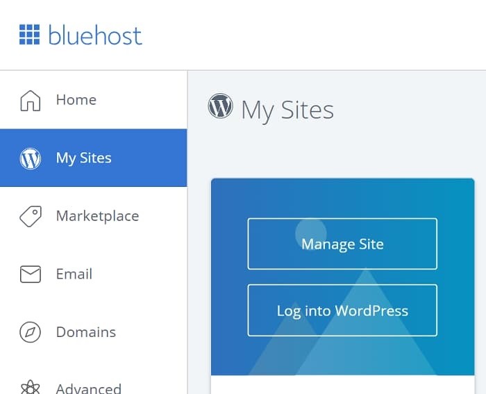 Bluehost Control Panel Screen 