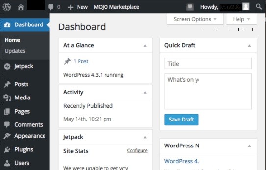 BlueHost WordPress Dashboard page