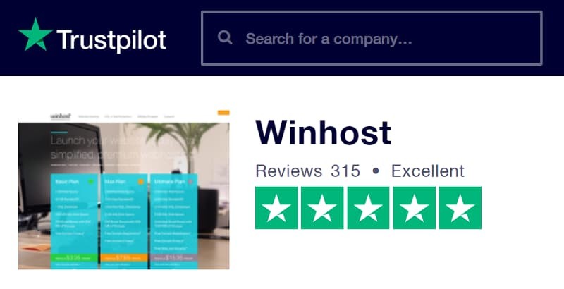 WinHost 5 star reviews in TurstPilot