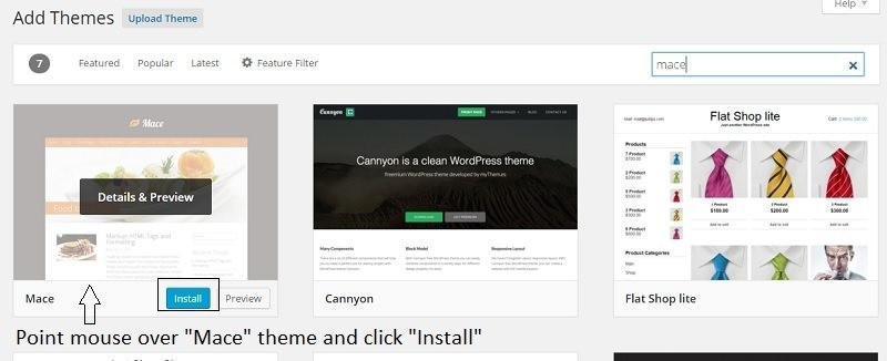 Mouse over &quot;Mace&quot; theme and click on &quot;Install&quot;