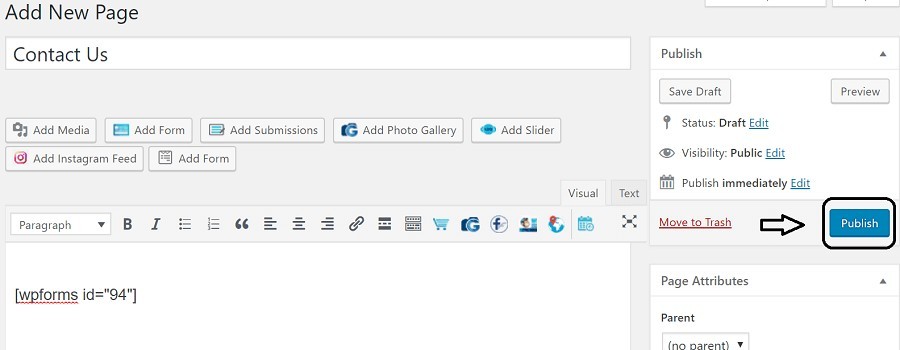 Now Publish Contact Us Page to make it live
