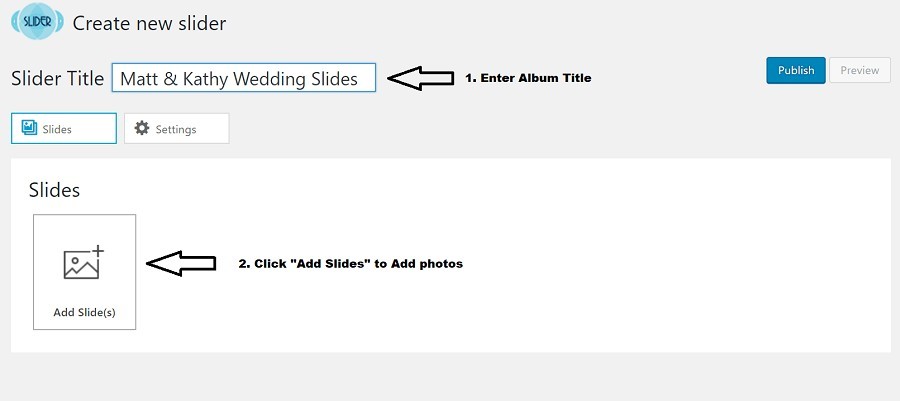 New Slider Title and Add Photos