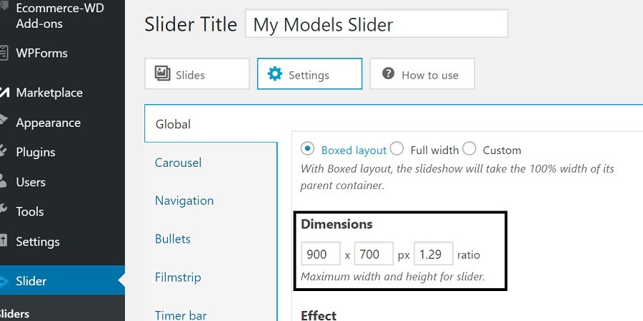 After Publishing Slider - Change width or height settings if you have to