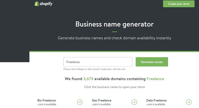 shopify business name generator tool