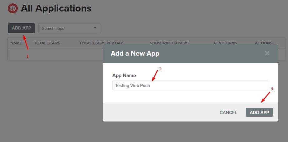 onesignal add new app