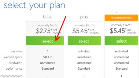 how to signup for a wordprss bluehost account - select plan