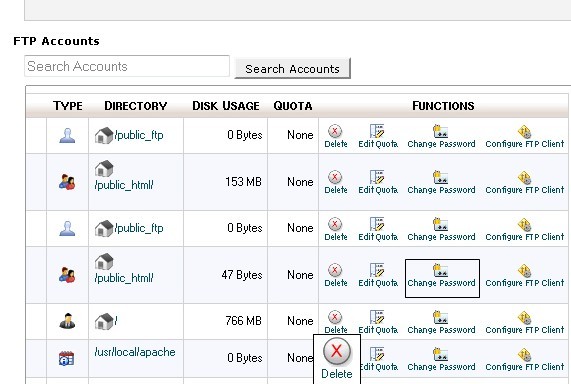 Delete FTP / Change password