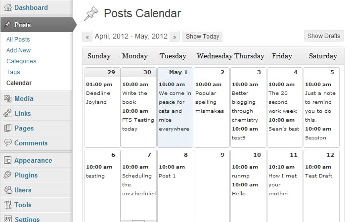 Editorial Calendar plugin screenshot