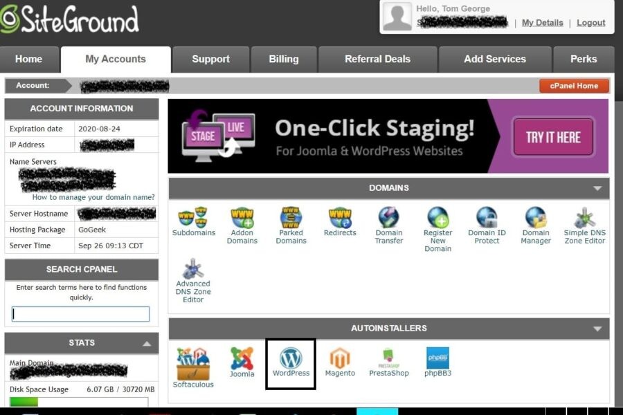 install wordpress using siteground