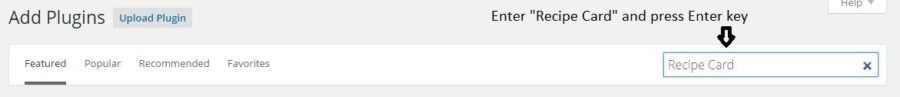 Enter &quot;Recipe Card&quot; and press enter