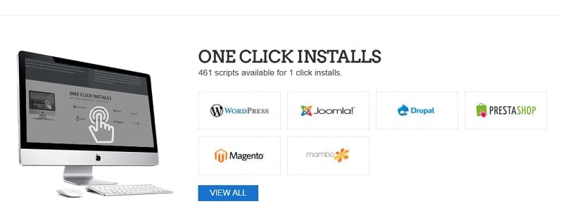 You have close to 461 scripts available for 1 click installs, which includes Magento and WordPres