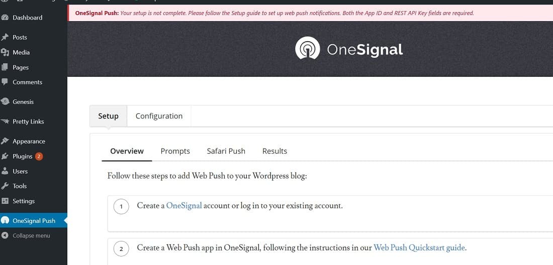 Onesignal Setup Screen