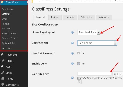 classipress settings